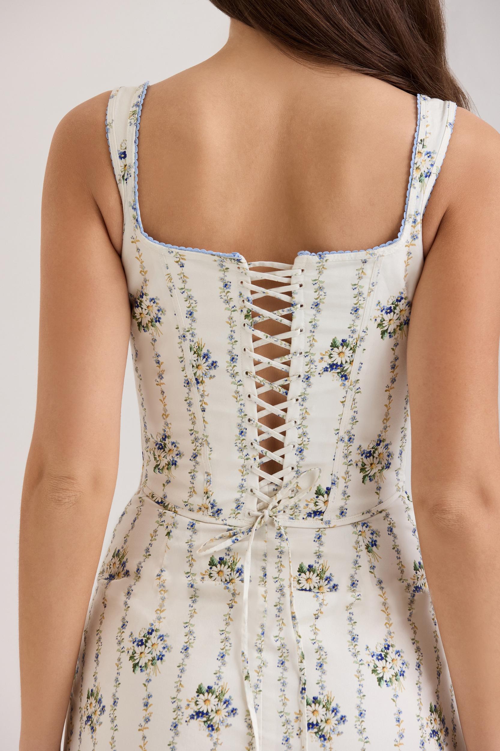 Dionne  cream daisy print stretch cotton midi dress Product Image