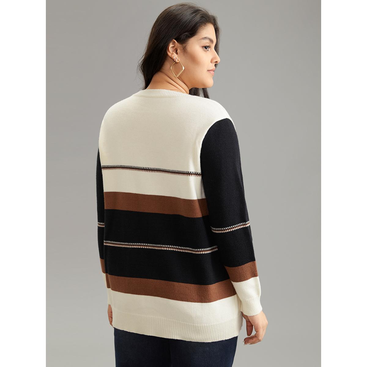 Plus Size Supersoft Essentials Colorblock Very Stretchy Pullover Multicolor Women Casual Loose Long Sleeve V-neck Dailywear Pullovers BloomChic 14-16/1X Product Image