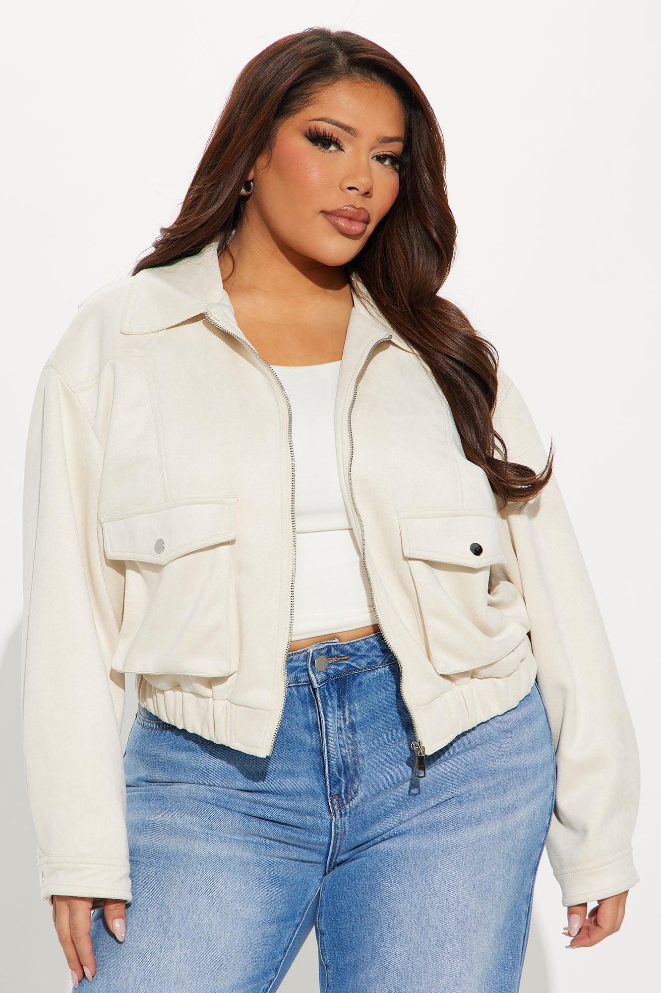 Delilah Washed Faux Suede Bomber Jacket - Cream Product Image