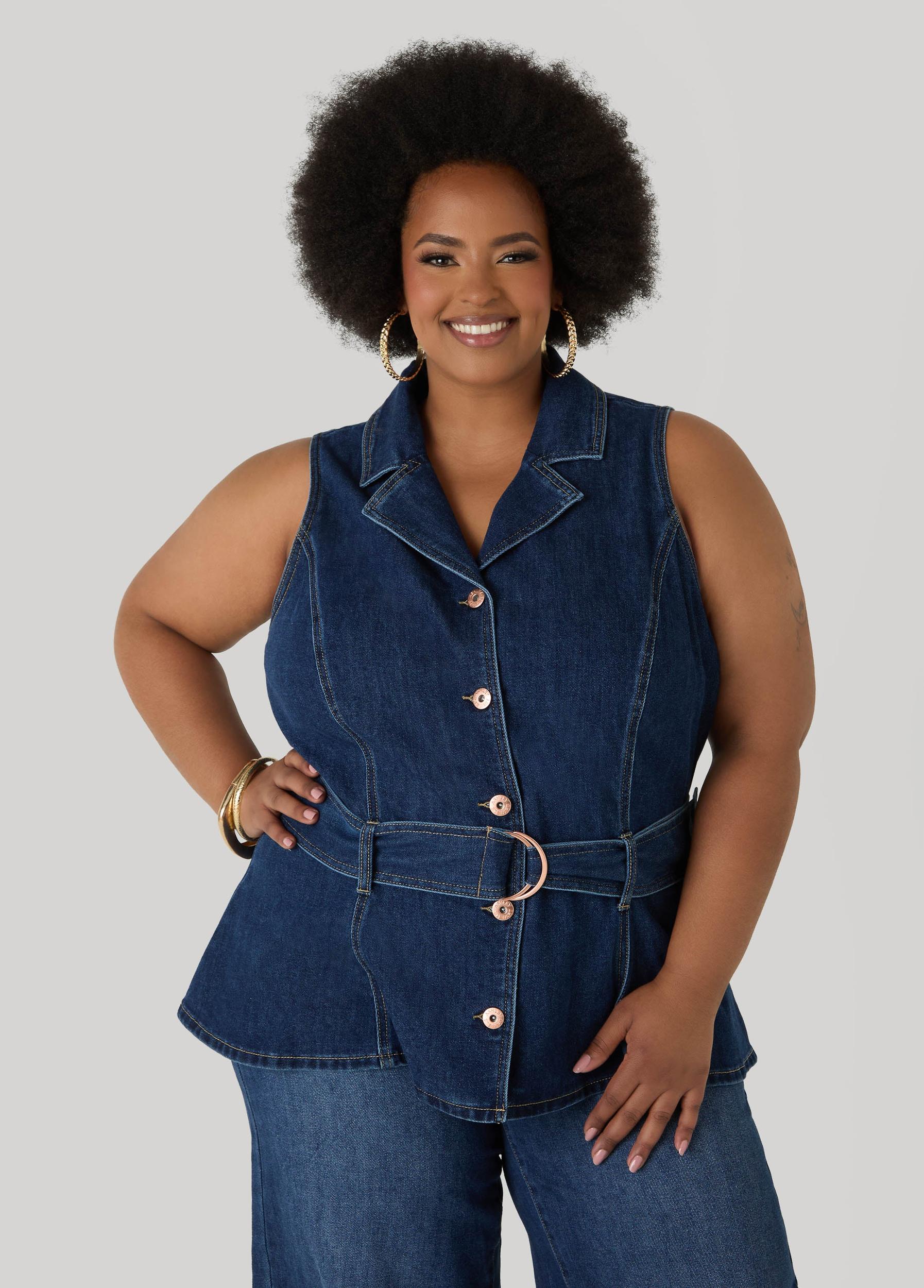 Belted Denim Peplum Vest Product Image