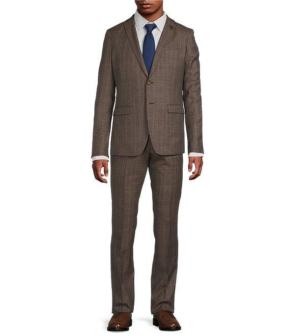 John Varvatos Slim Fit Flat Front Plaid Pattern 2-Piece Suit Product Image
