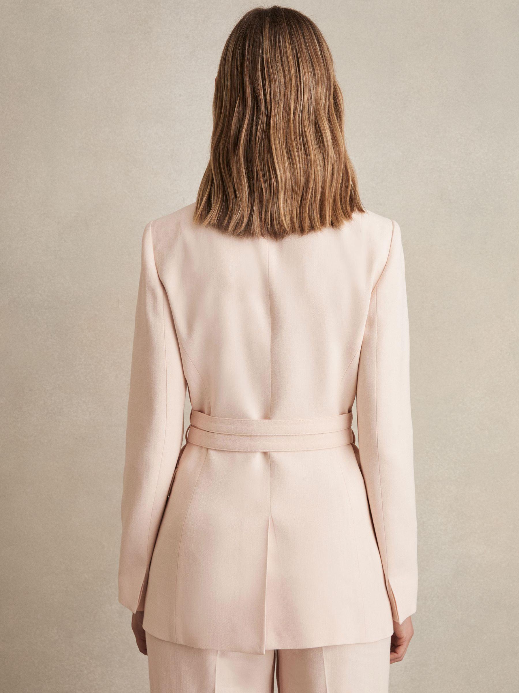 Single-Breasted Belted Suit Jacket in Pink Product Image