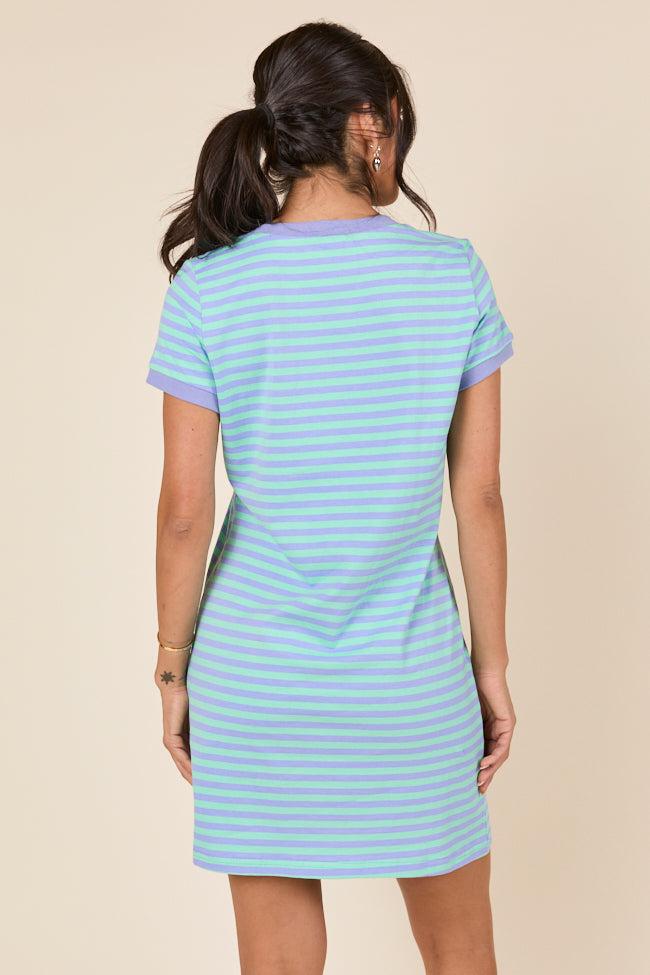 Abby Varsity Striped Light Blue Knit Dress FINAL SALE Product Image