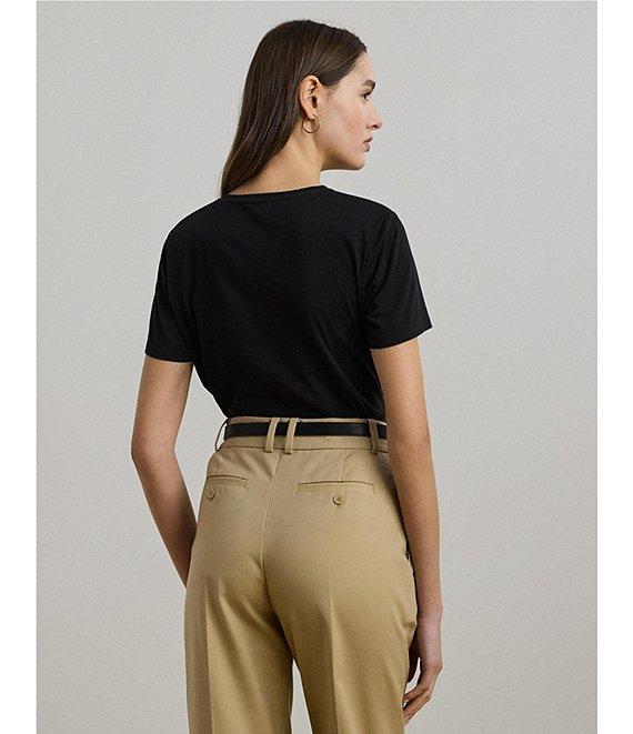 Lauren Ralph Lauren Petite Size Soft Jersey Cotton Crew Neck Short Sleeve Beaded Logo Tee Product Image