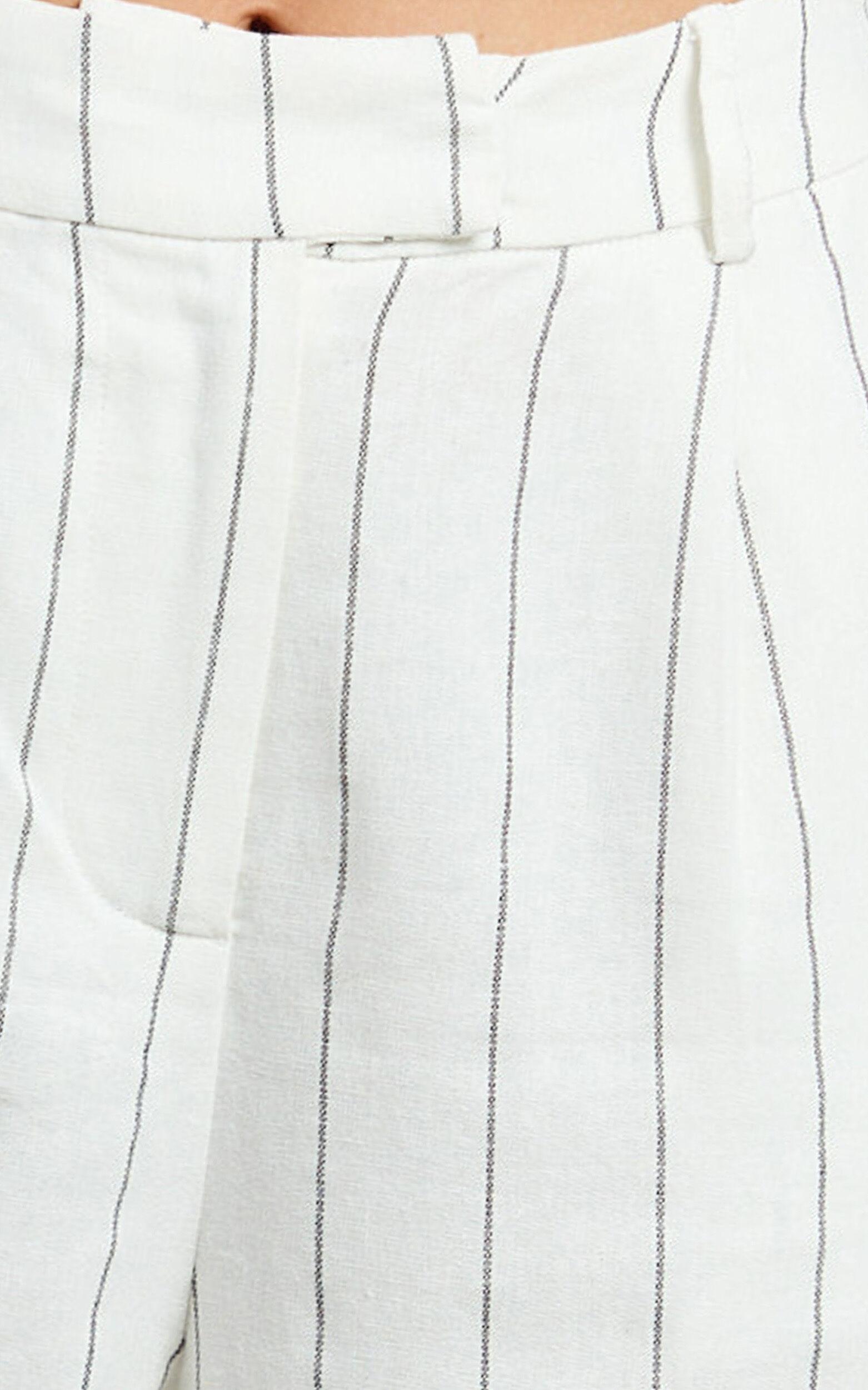 Trixie Pants - High Waist Linen Look Stripe Tailored Pants in Off White Product Image