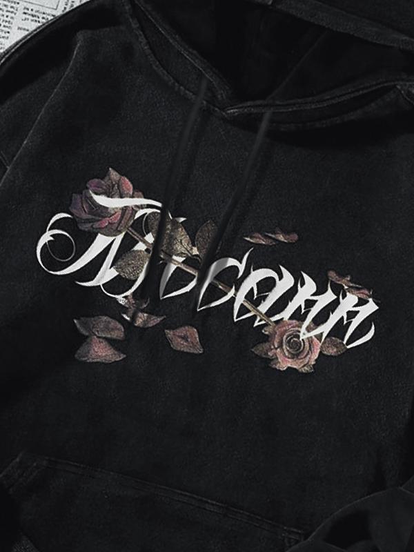 Men's Gothic Rose Print Oversized Hoodie Product Image