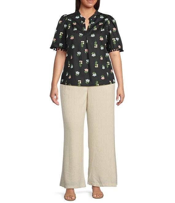 Sugarlips Plus Mayrel Floral Short Sleeve Split Neck Blouse Product Image