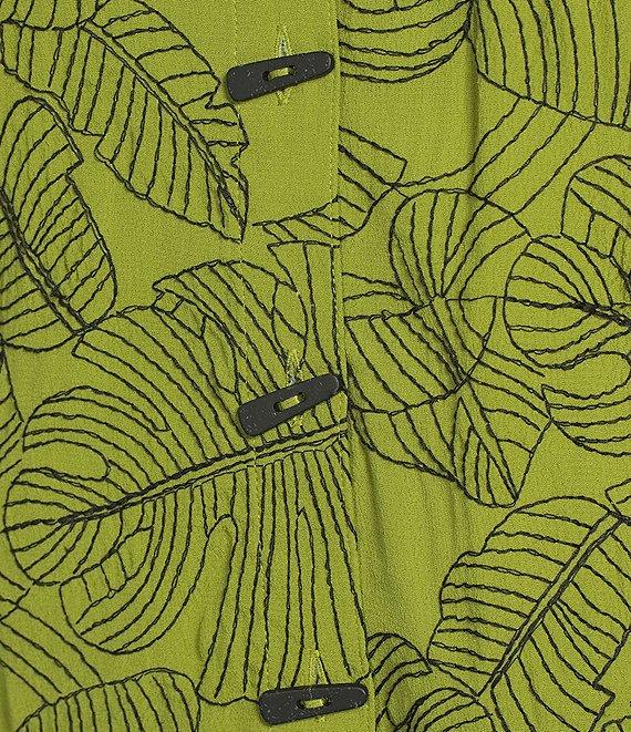 Ali Miles Woven Allover Floral Embroidered Point Collar 3/4 Sleeve Button Front Tunic Product Image