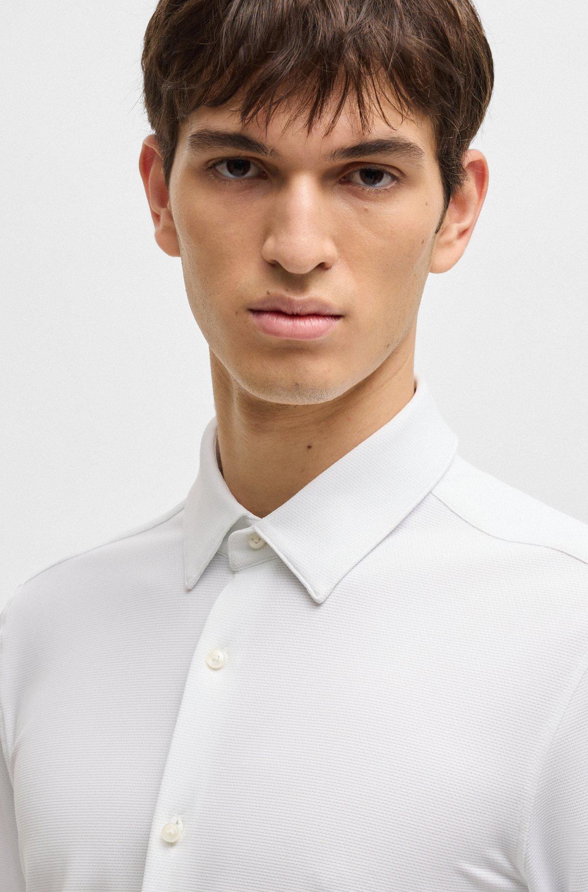 BOSS - Slim-fit shirt in structured performance-stretch jersey - White Product Image