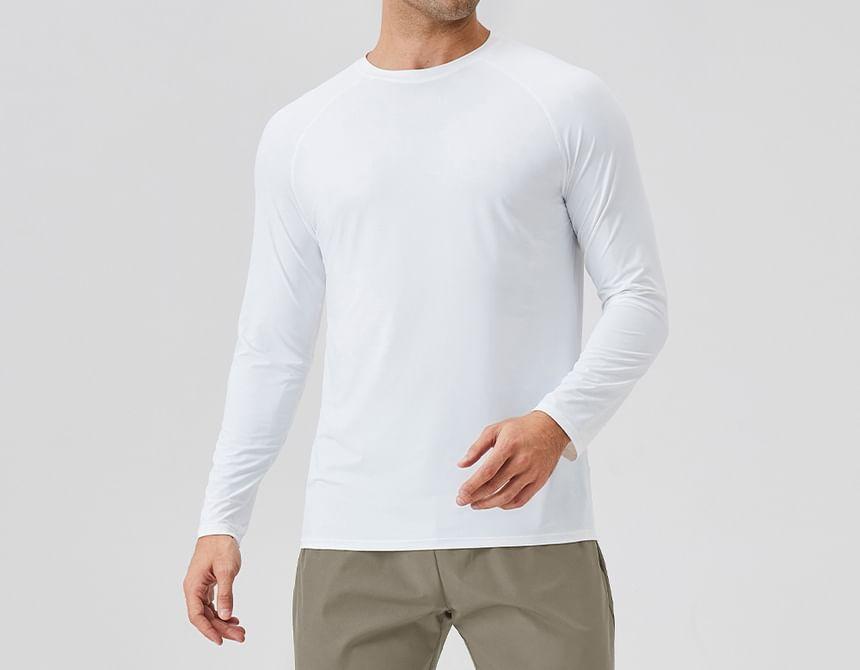 Long-Sleeve Round Neck Plain Sport T-Shirt Product Image