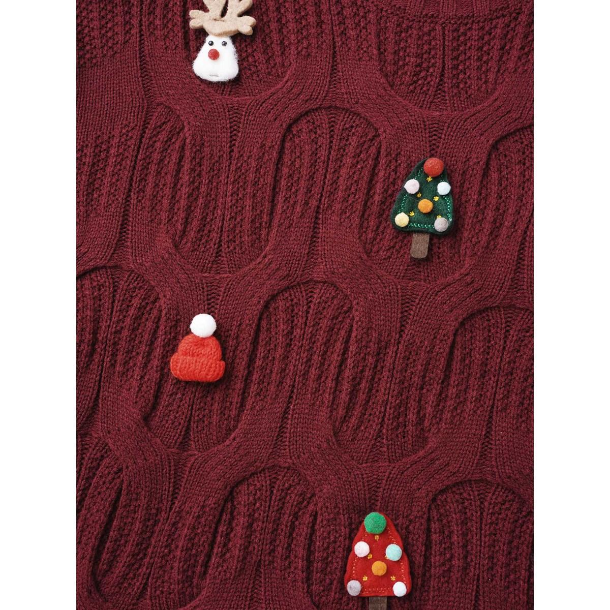 Plus Size Tis The Season Motifs Cable Knit Pullover Scarlet Women Casual Loose Long Sleeve Round Neck Everyday Pullovers BloomChic 18-20/2X Product Image