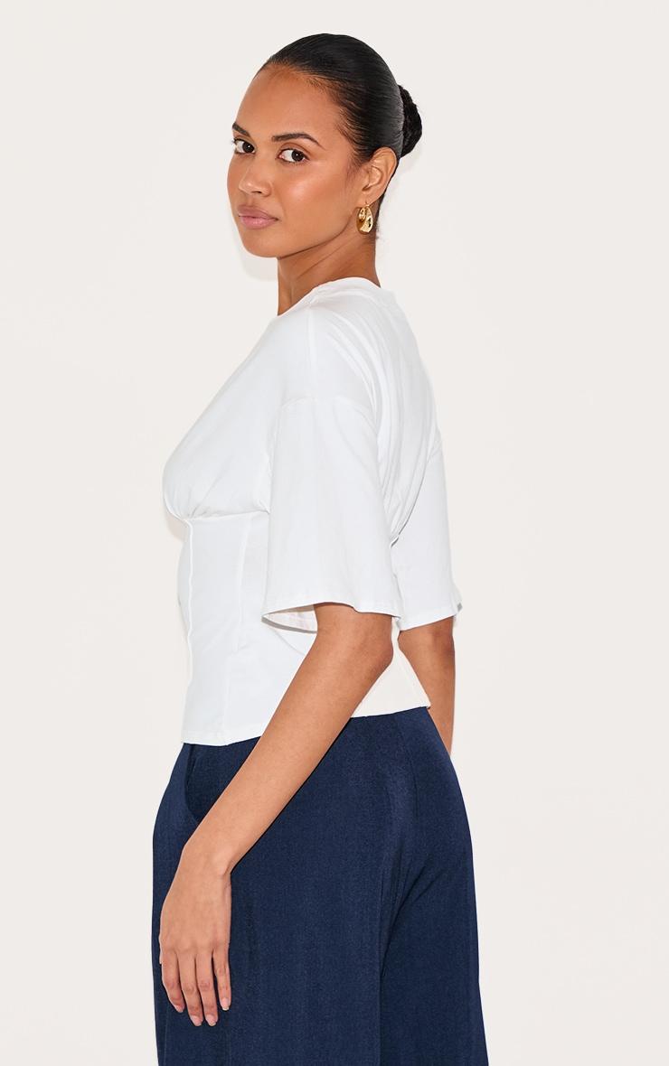 White Ruched Bust Detail Fitted T Shirt Product Image