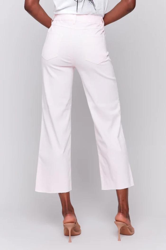 Wide Leg Twill Pants With Raw Edge Product Image