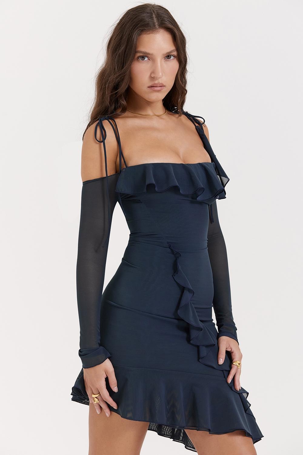 Kiki  french navy ruffle mini dress Product Image