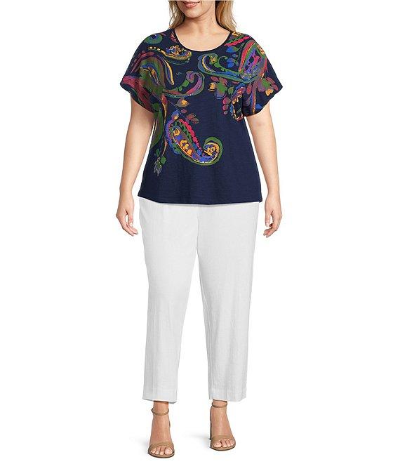 Investments Plus Size Multi Paisley Short Sleeve Embellished Novelty Crew Neck Top Product Image