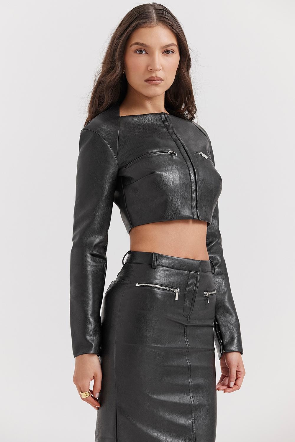 Ione  black vegan leather cropped top Product Image