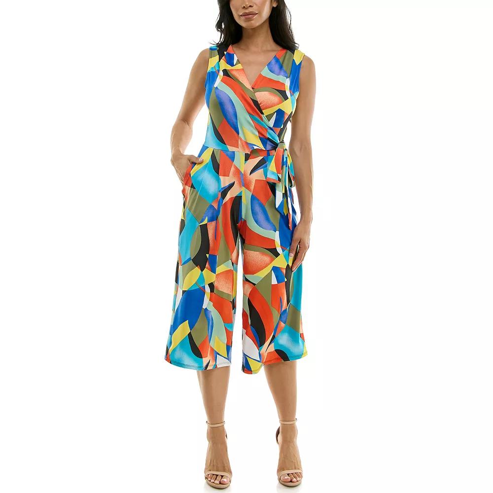 Women's Nina Leonard Print Surplice Wide-Leg Jumpsuit, Size: Small, Deep Blue Team Product Image