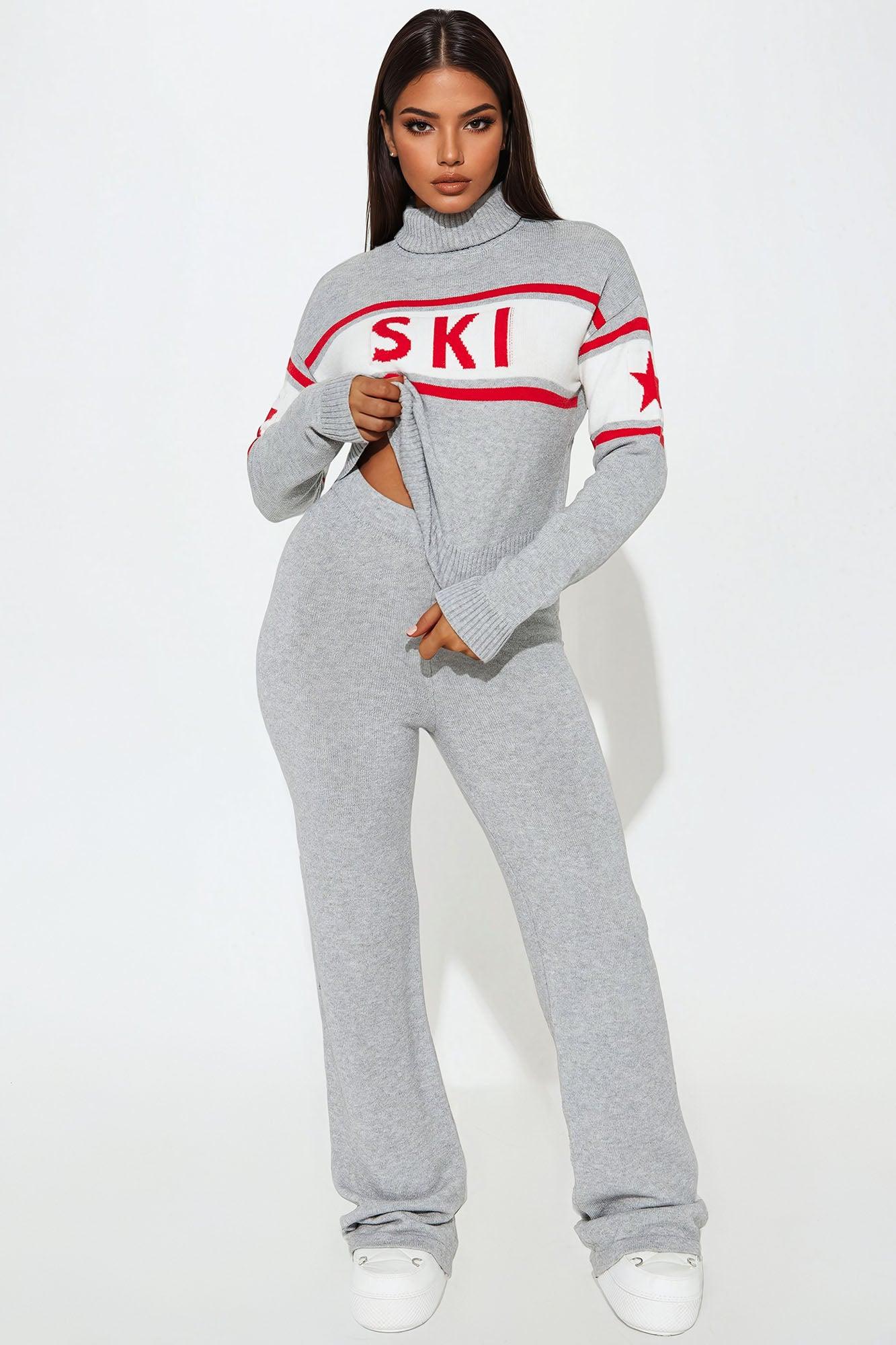 Ski Bunny Sweater Pant Set - Heather Grey Product Image