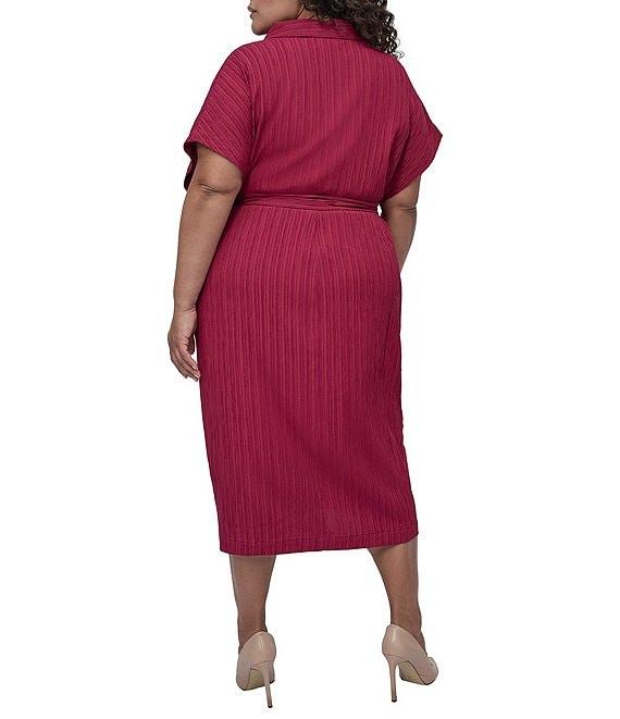 DKNY by Donna Karan Plus Size Crushed Dobby Short Sleeve Button Front Shirt Dress Product Image