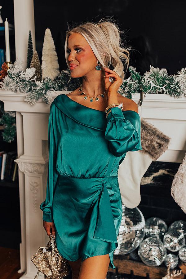 Statement Maker Satin Mini Dress In Hunter Green Product Image