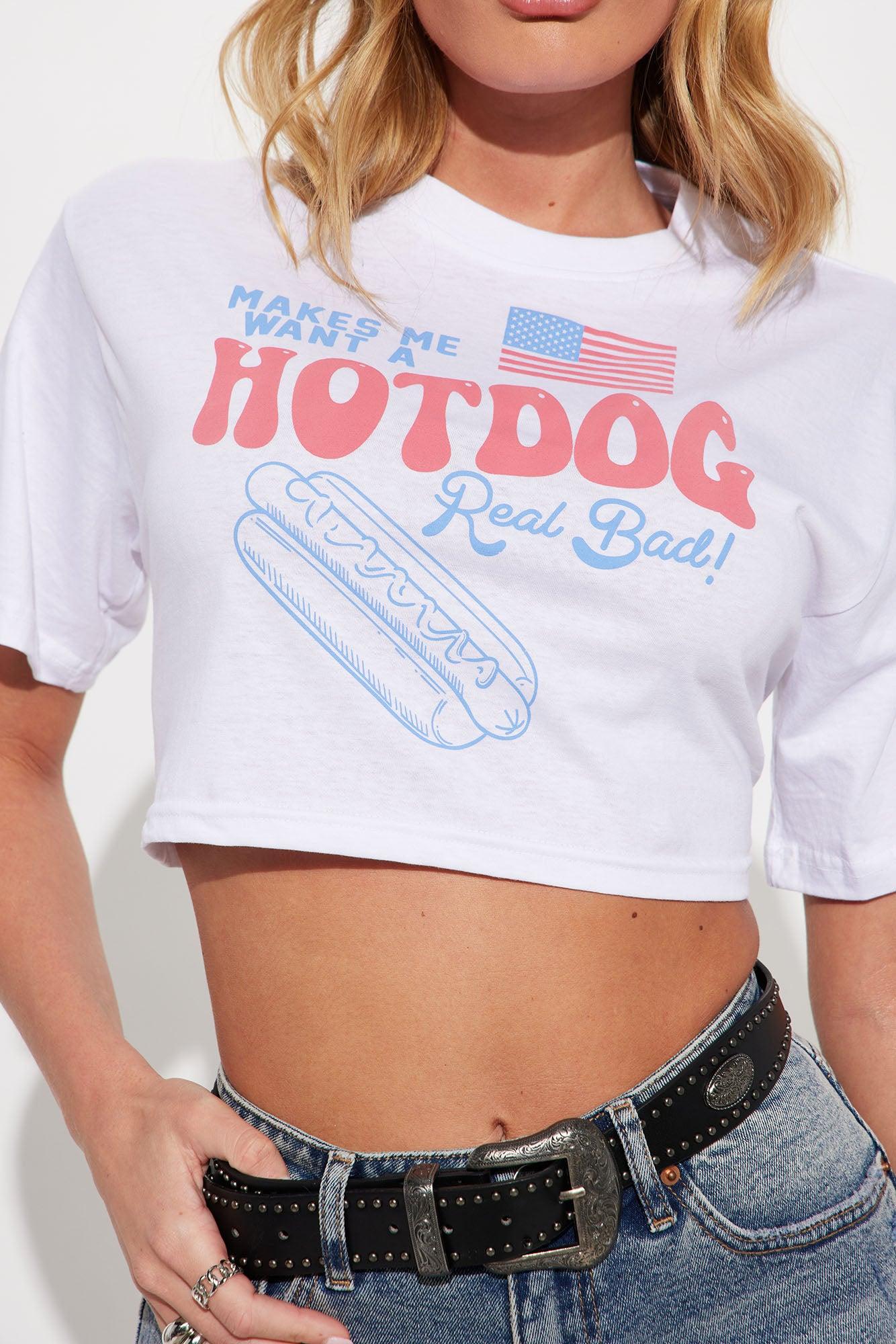 Makes Me Want A Hot Dog Cropped Tee - White Product Image