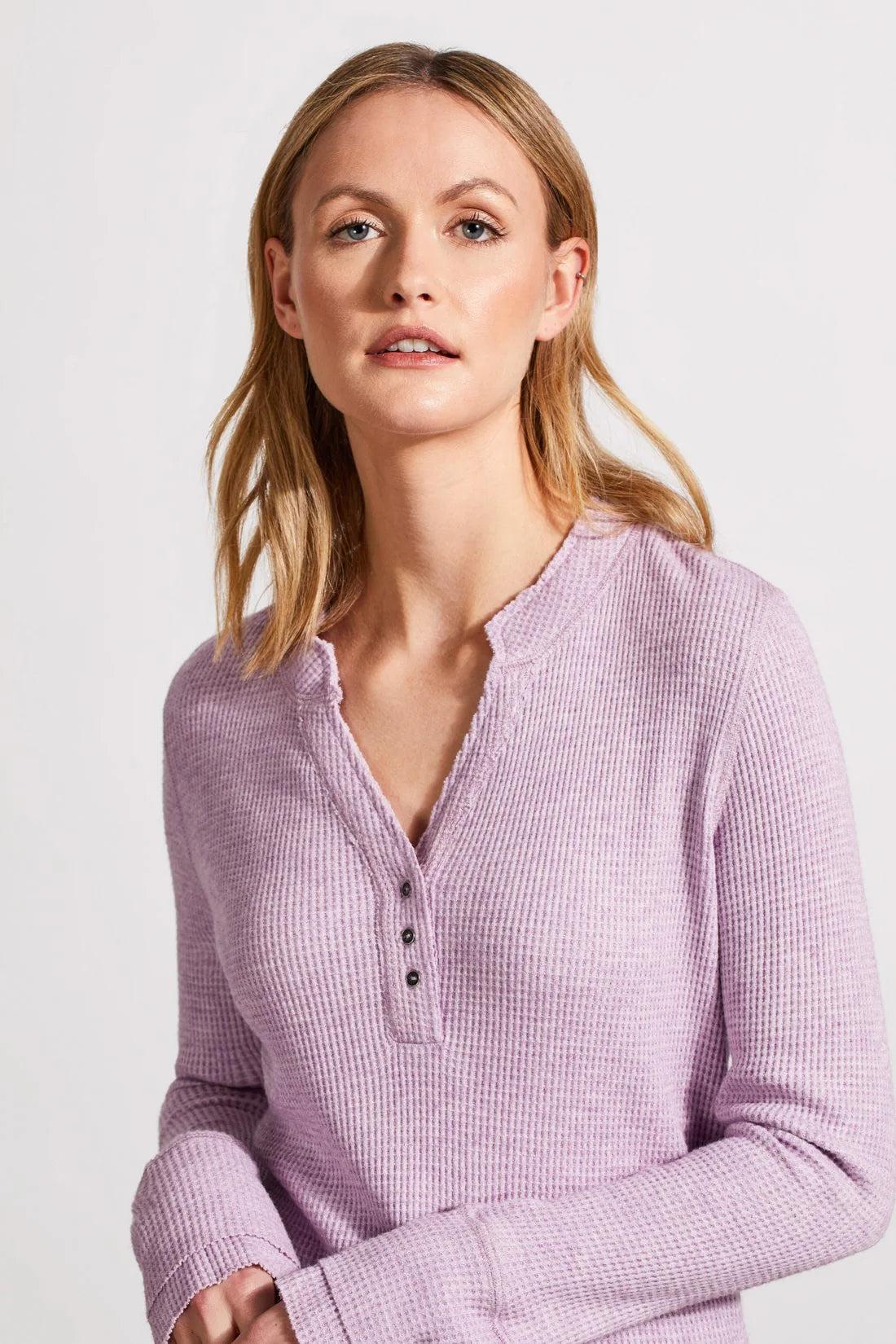 SOFT WASHED WAFFLE HENLEY TOP WITH BUTTONS Product Image