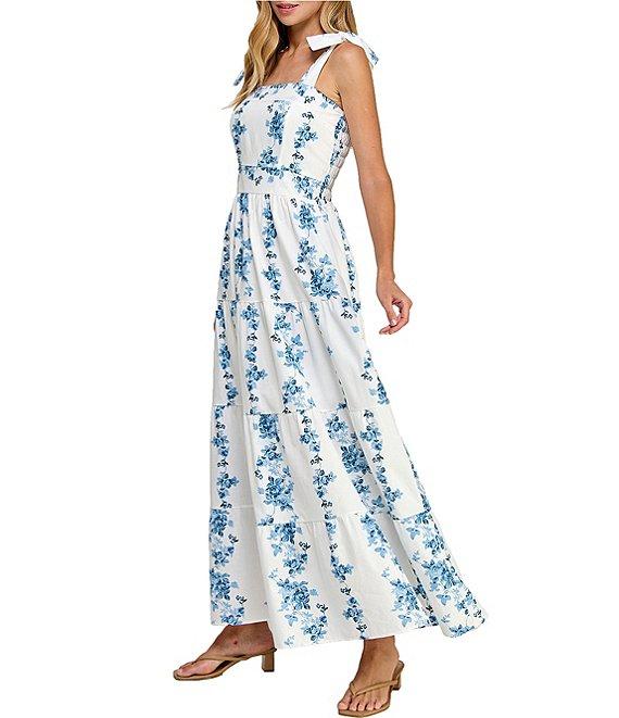 Layered With Love Papaya Cotton Floral Print Square Neck Sleeveless A-Line Maxi Dress Product Image
