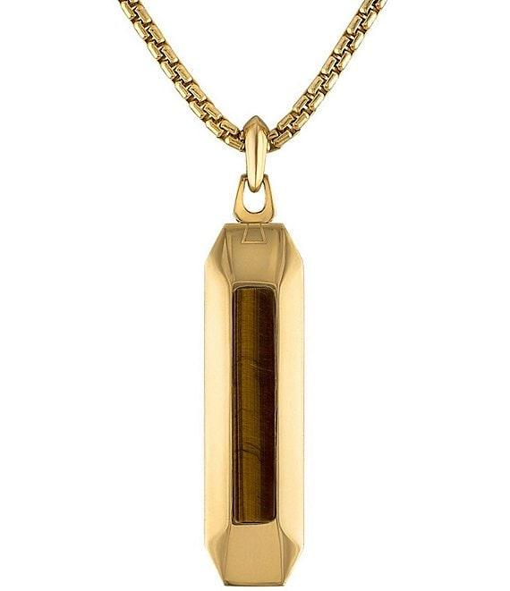 Bulova Men's Gold Tone Stainless Steel Tigers Eye Dog Tag Long Pendant Necklace Product Image