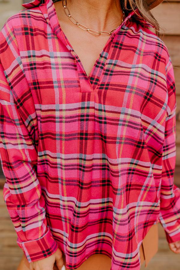 Catching Feelings Plaid Top In Pink Product Image