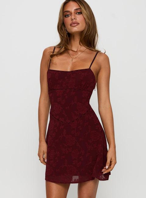 South Of France Mini Dress Burgundy Product Image