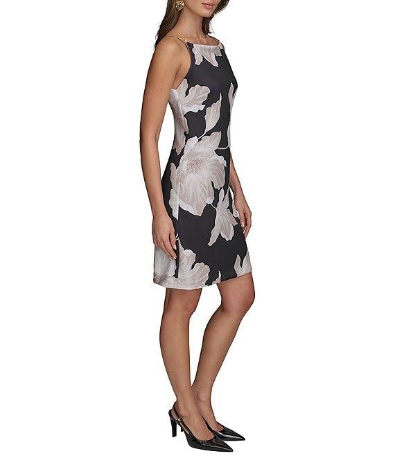 Donna Karan Scuba Boat Neck Sleeveless Floral Sheath Dress Product Image