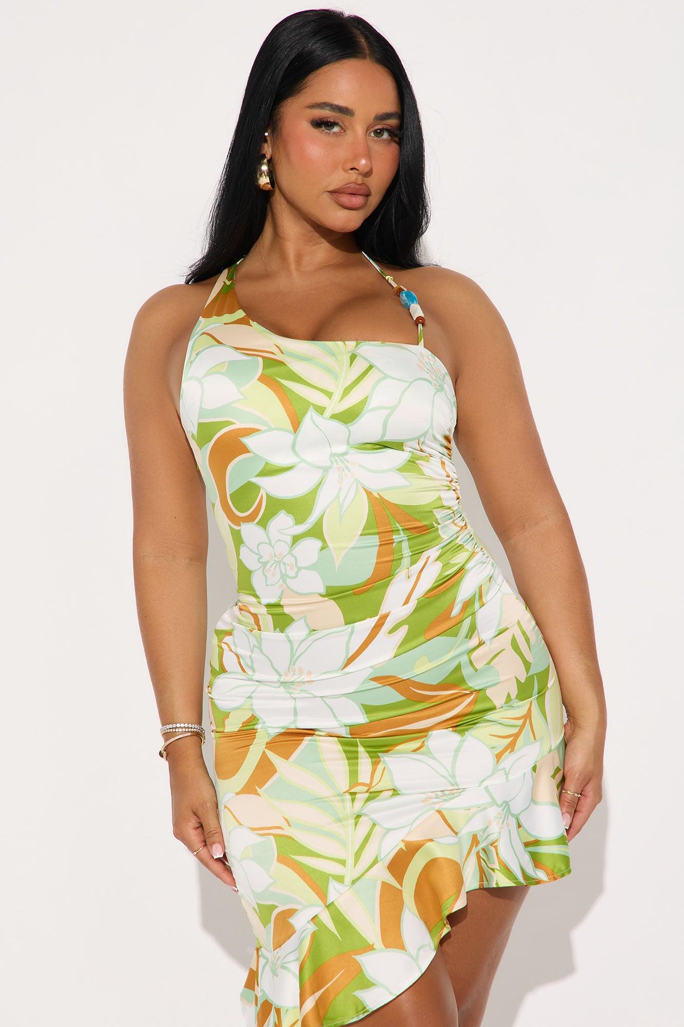 By The Sun Beaded Floral Satin Mini Dress - Green/combo Female Product Image
