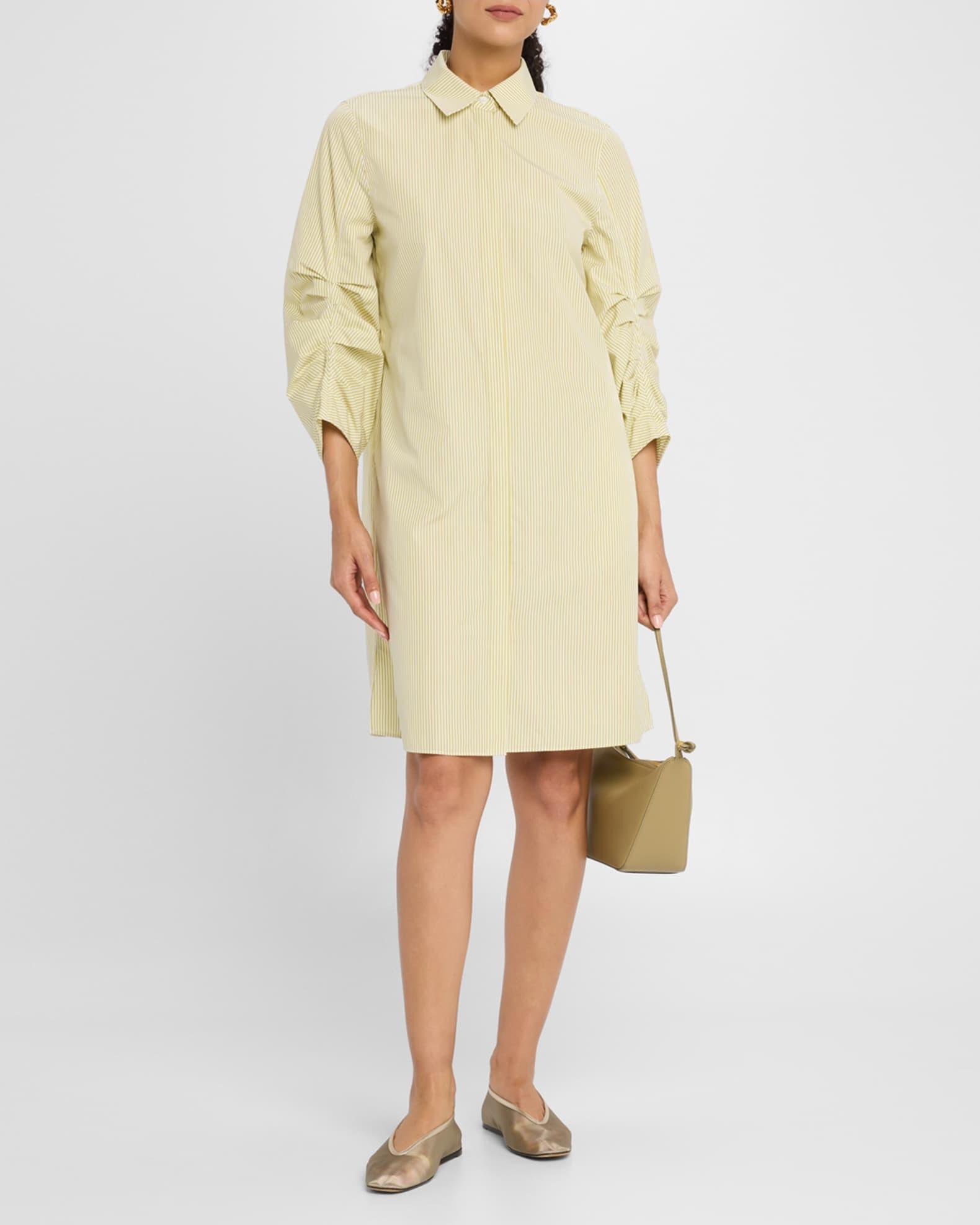 Striped Pleated-Sleeve Midi Shirtdress Product Image