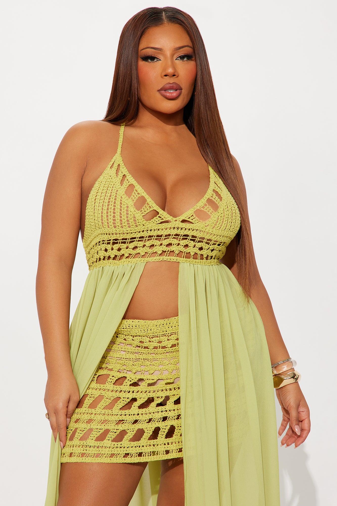 Tropical Temptations Crochet Skirt Set - Chartreuse Female Product Image
