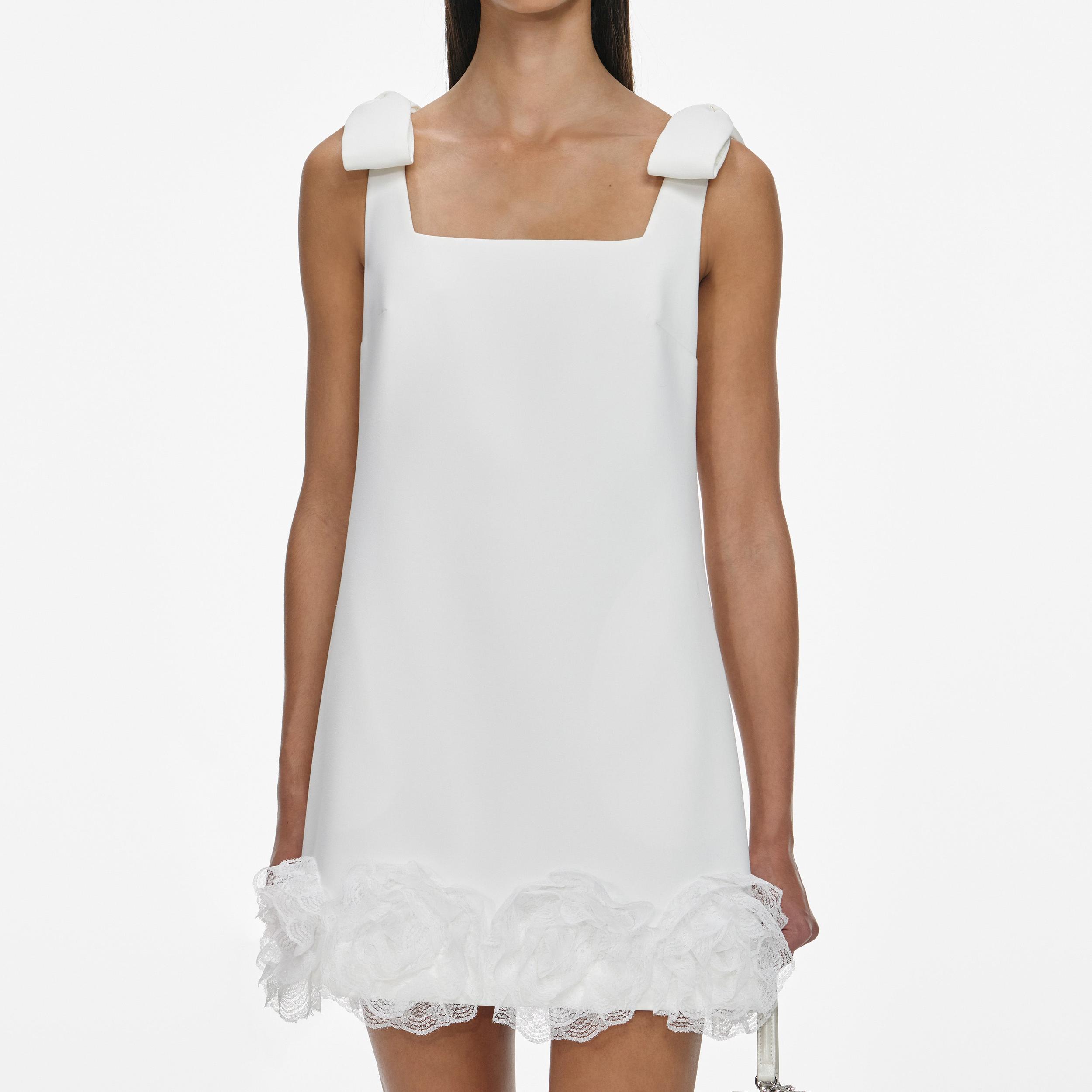 White Crepe 3D Flower Mini Dress Product Image