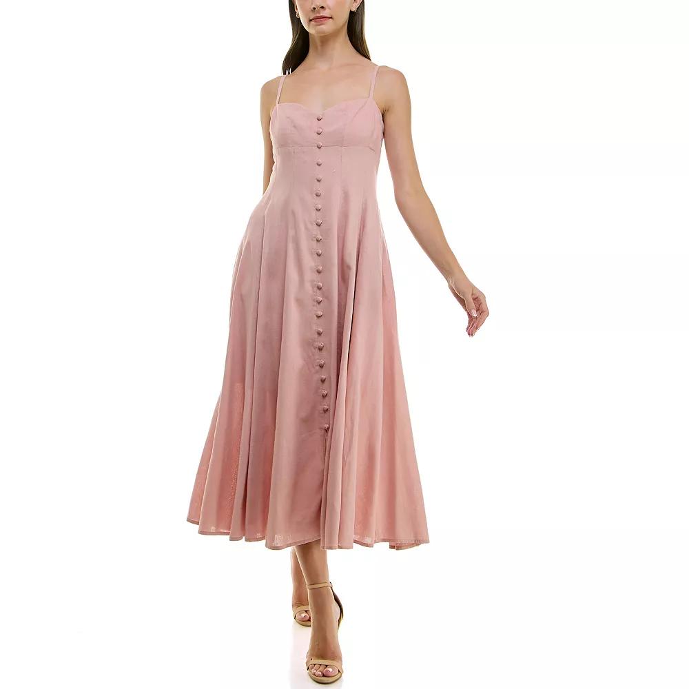 Women's Taylor Linen Fit And Flare Midi Dress, Size: 4, Dusty Pink Product Image