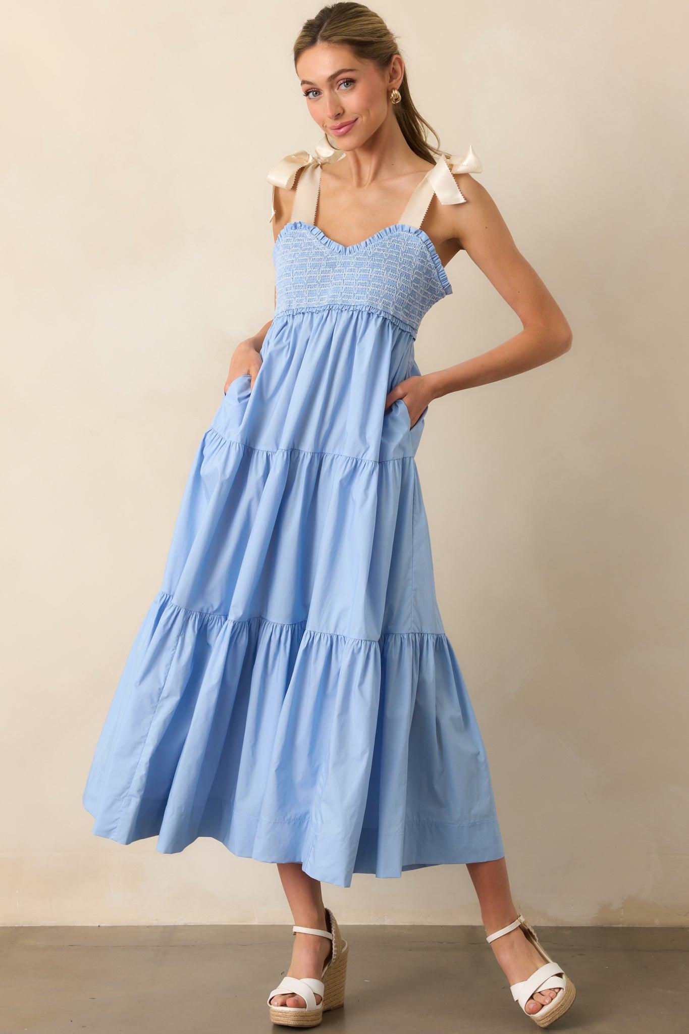The Felicity Light Blue Cotton Midi Dress Product Image