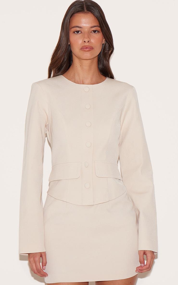  Almond Woven Tailored Button Detail Mini Dress Product Image