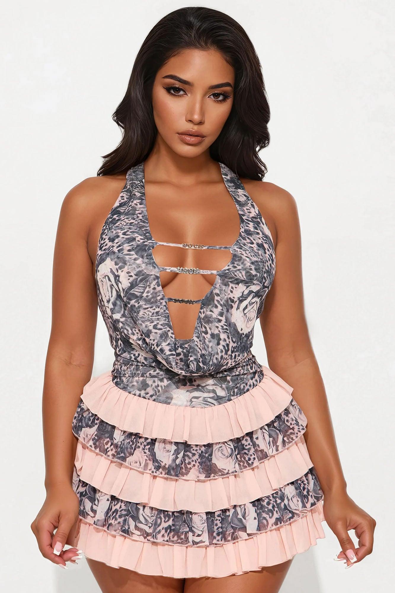 Shayla Floral Mesh Mini Dress - Blush/combo Product Image