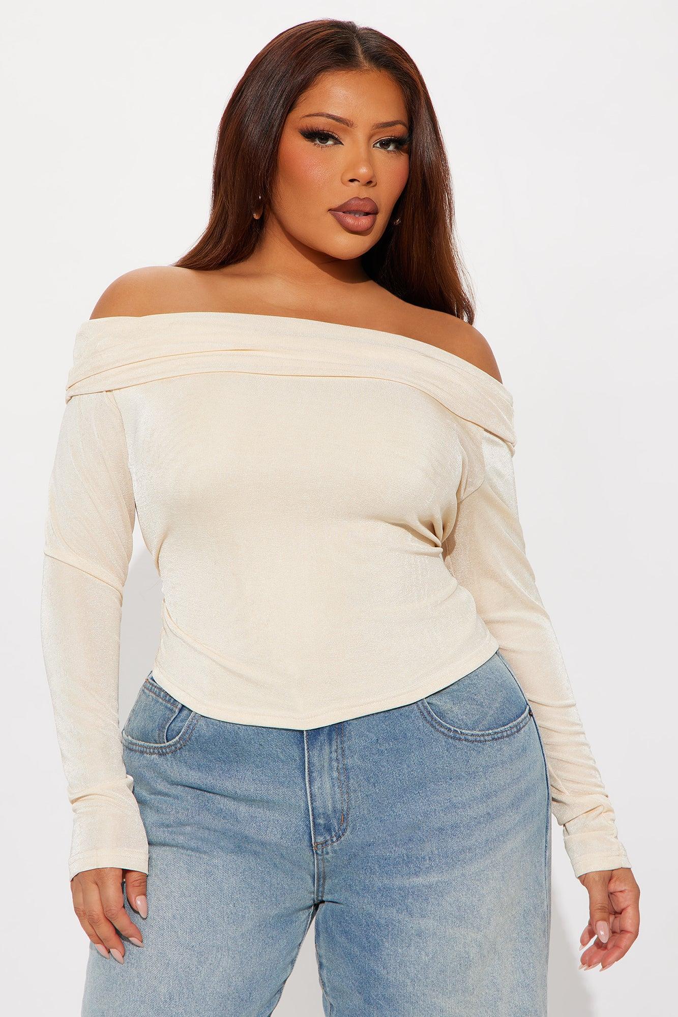 Parisian Long Sleeve Off Shoulder Top - Stone Product Image