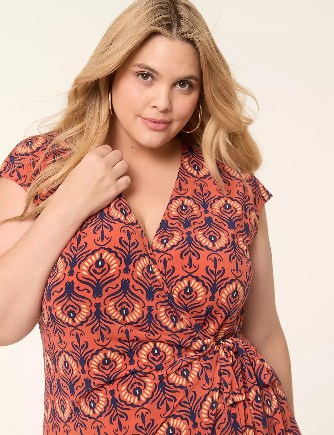 Cap-Sleeve Jersey Wrap Dress Product Image