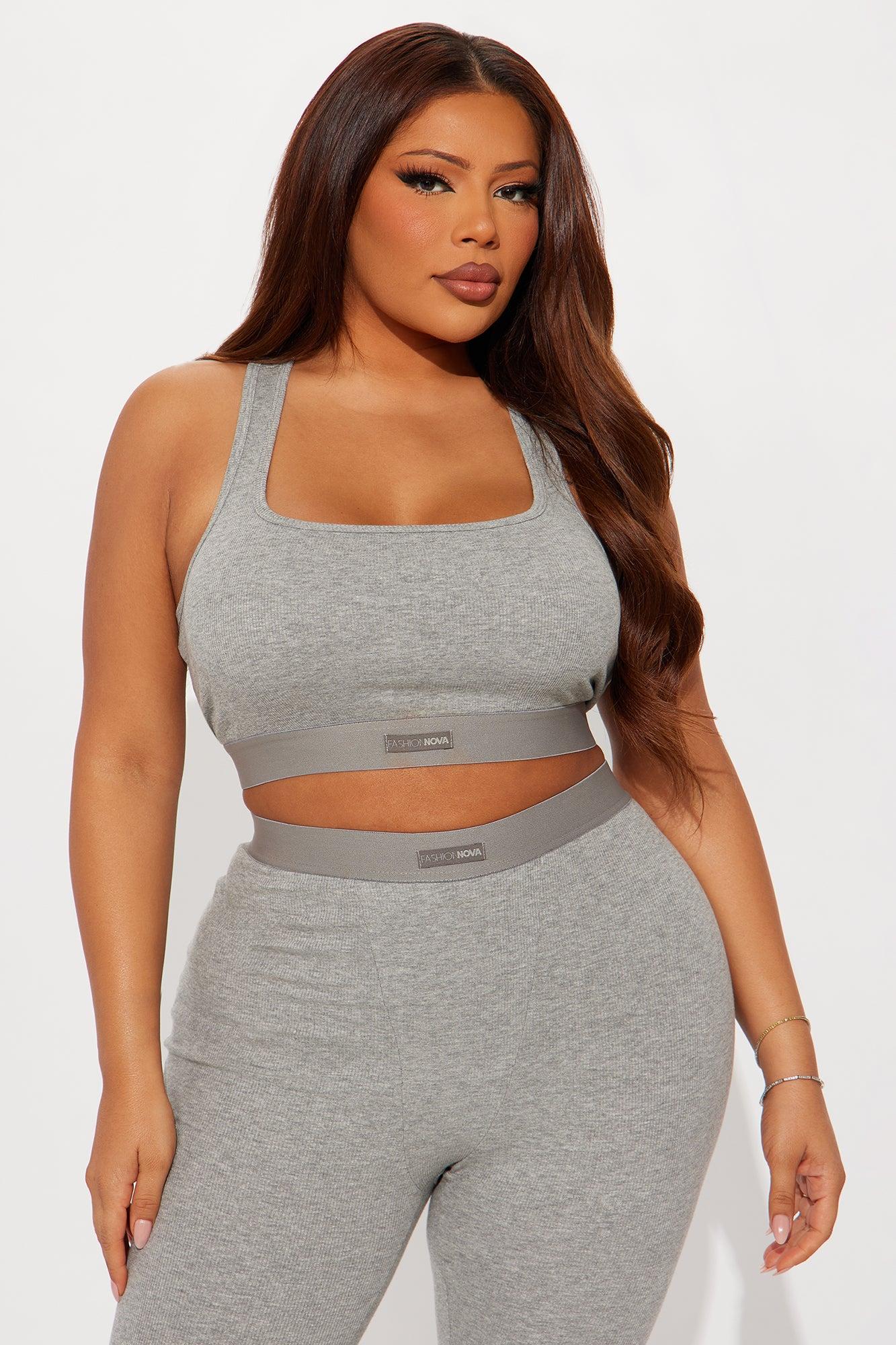 FN Mood Racerback Bra And Legging 2 Piece Cotton Set - Heather Grey Product Image