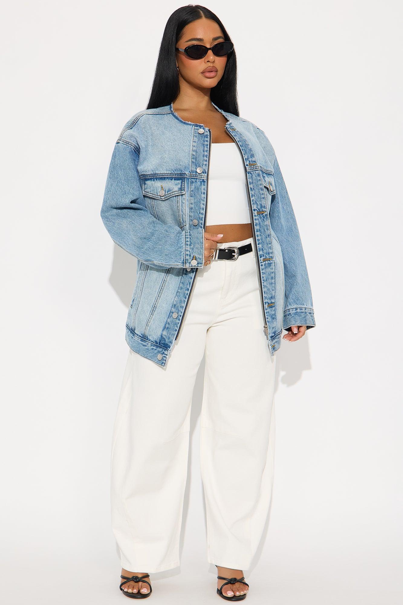 Alani Collarless Denim Jacket - Medium Wash Female Product Image