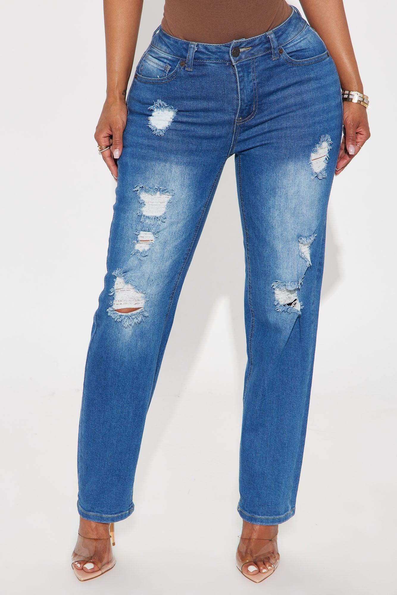Lori Ripped Slim Straight Leg Jeans - Medium Wash Product Image