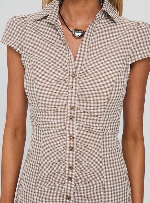 Arianwyn Mini Dress Brown Check Product Image