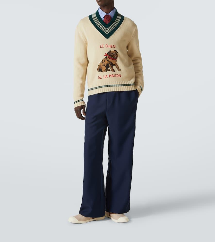 VALENTINO Embroidered V-neck Crewneck Sweater With Ribbed Trim In White Product Image