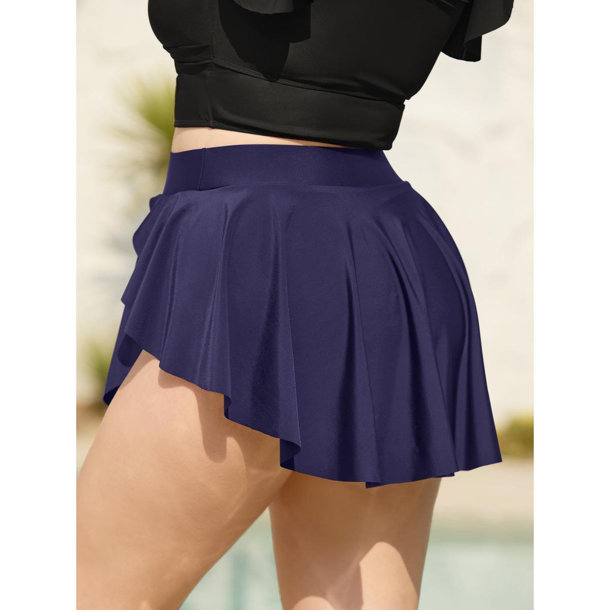 Plus Size Layered Hips Coverage Slit Swim Bottoms Women's Swimwear Indigo Resort Slit High stretch Bodycon High Rise Curve Swim Bottoms BloomChic 14-16/1X Product Image