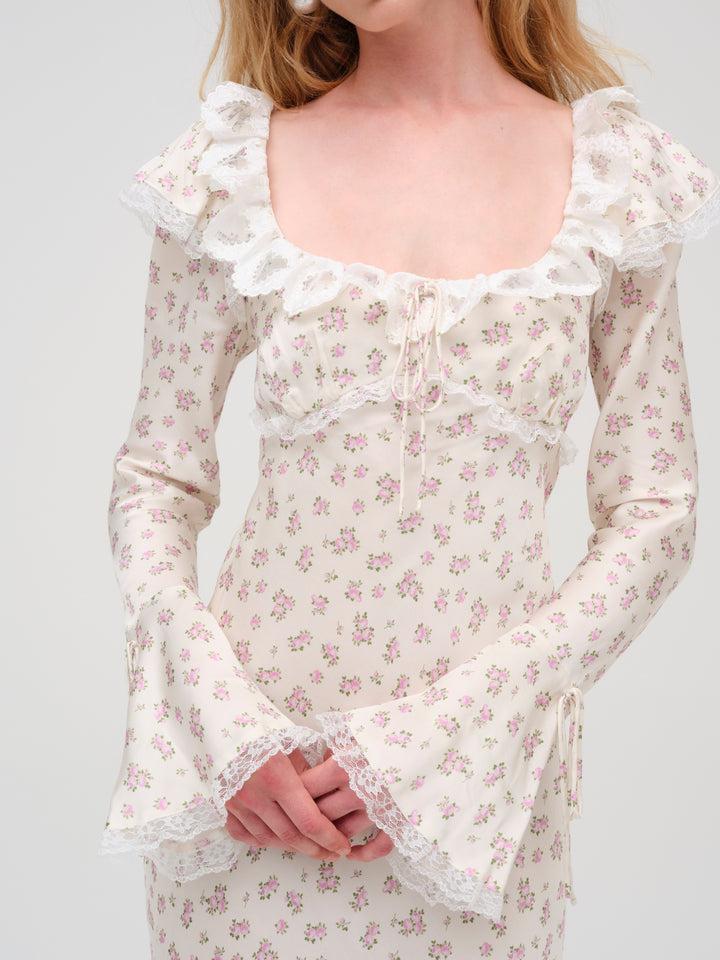 Pastel Fields Midi Dress — Cream Product Image