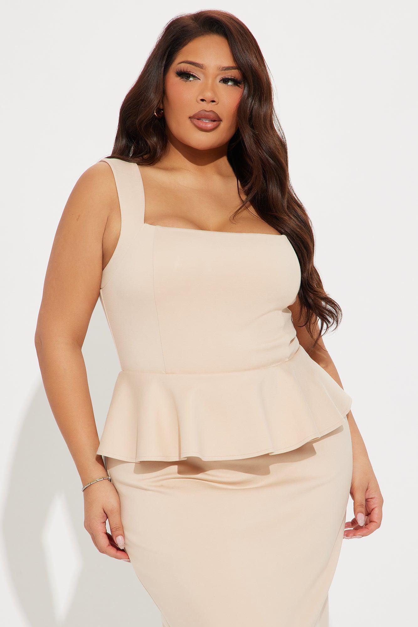 The Jenny Ponte Midi Dress - Taupe Product Image