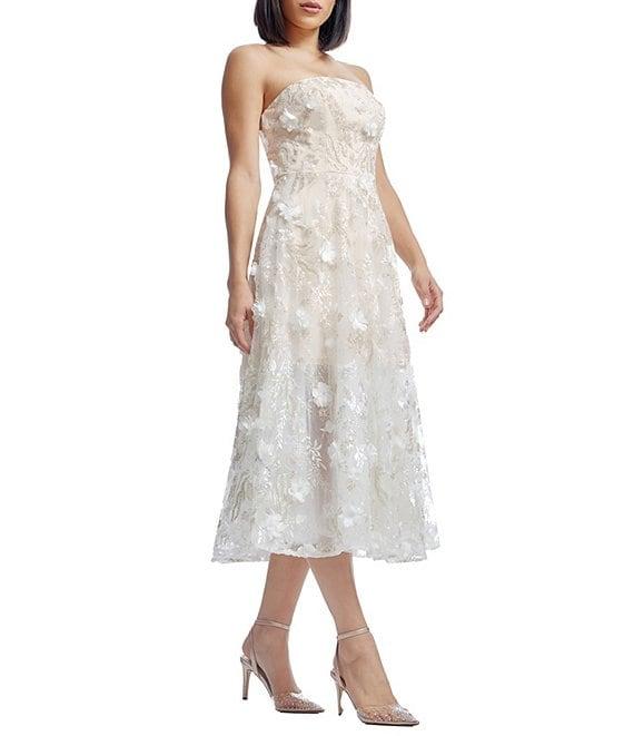 Dress the Population Kailyn Strapless 3D Mesh Fit & Flare Midi Dress Product Image